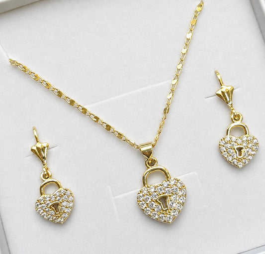 Heart Lock Necklace & Earring Set