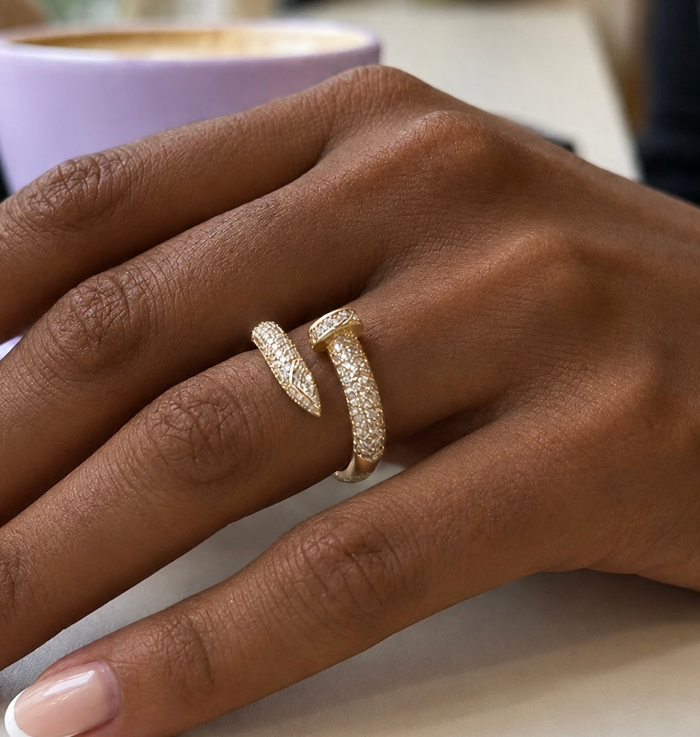 Gold Zircon Nail Wrap Ring