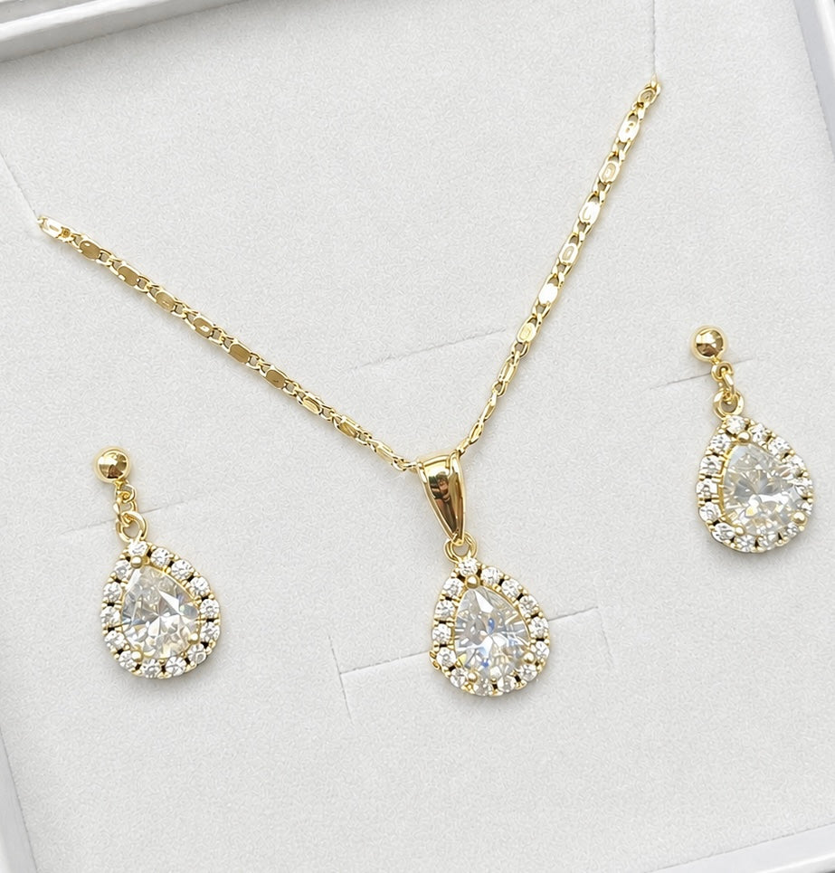 Pear Zirconia Necklace & Earring Set