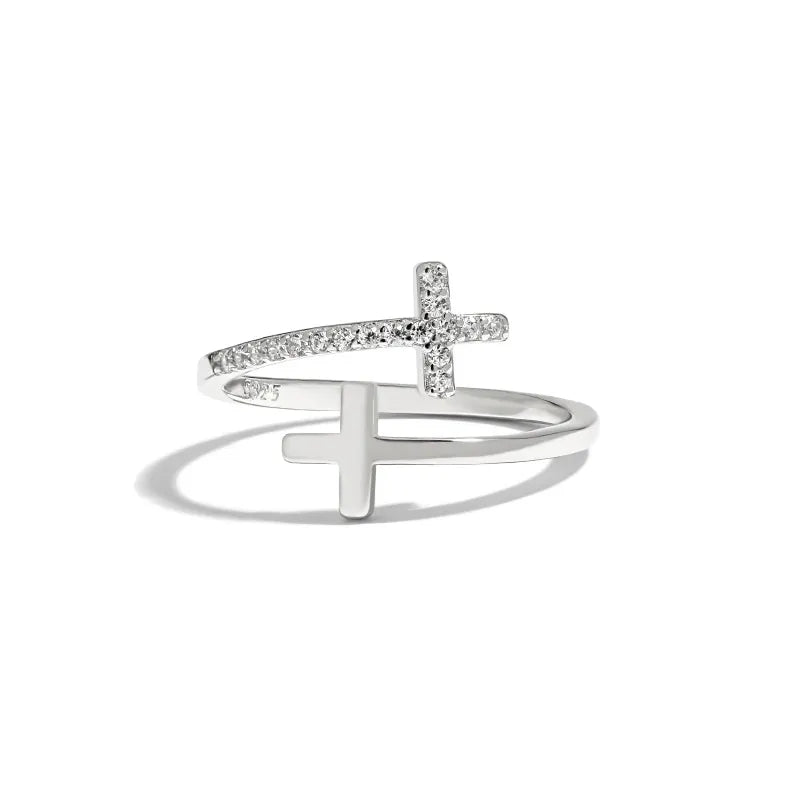Silver Double-Cross Zircon Wrap Ring