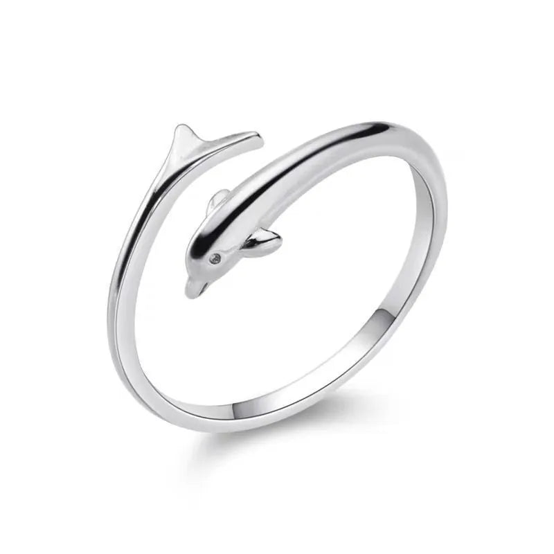 Silver Dolphin Open Wrap Ring