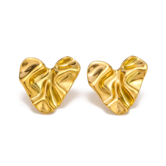 Gold Plated Molten Heart Earrings