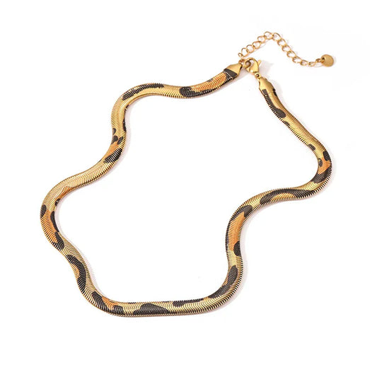 Gold Leopard Print Snake Chain Necklace