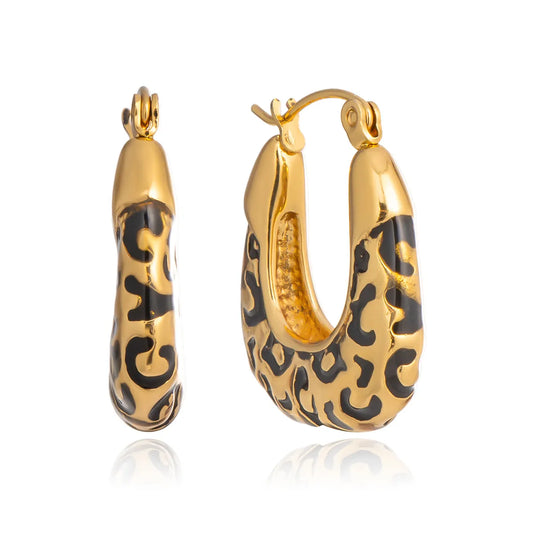 Leopard Print Chunky Hoop Earrings