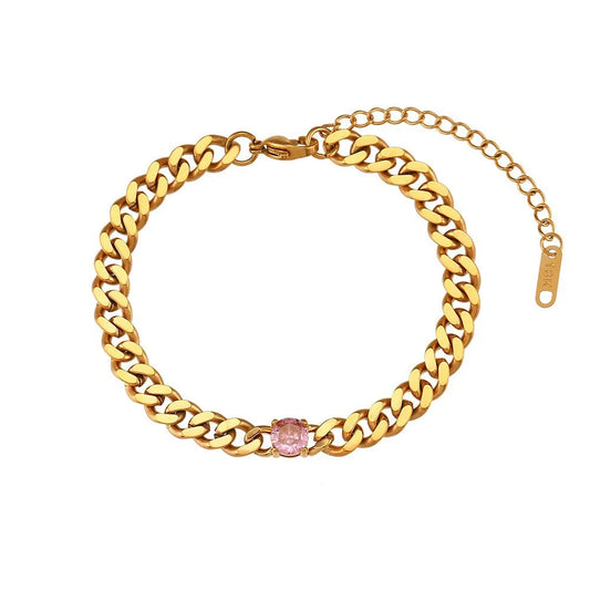 Pink Gem Cuban Link Bracelet