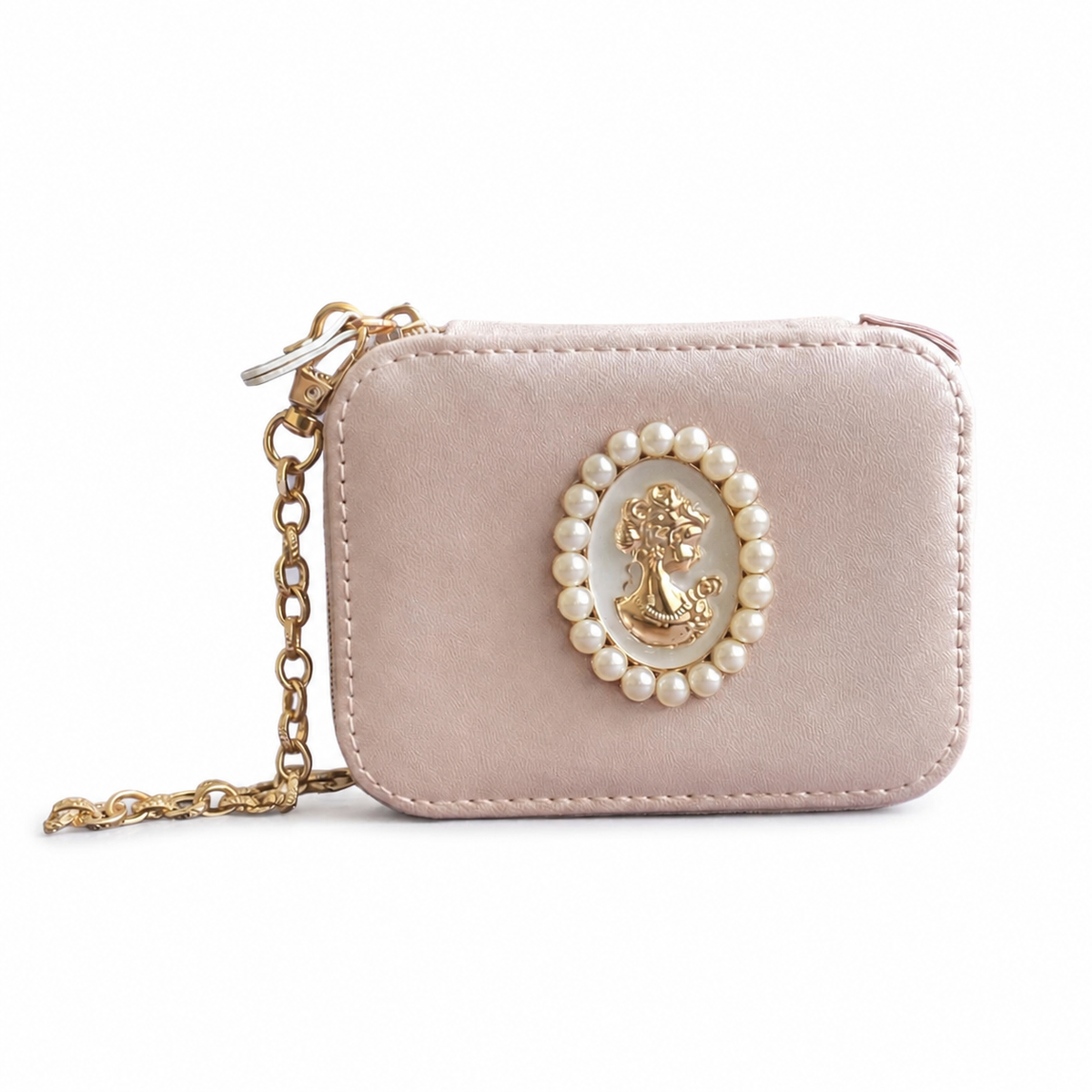 Vintage Style Pearl Cameo Head Jewelry Case-Elegant Travel Storage