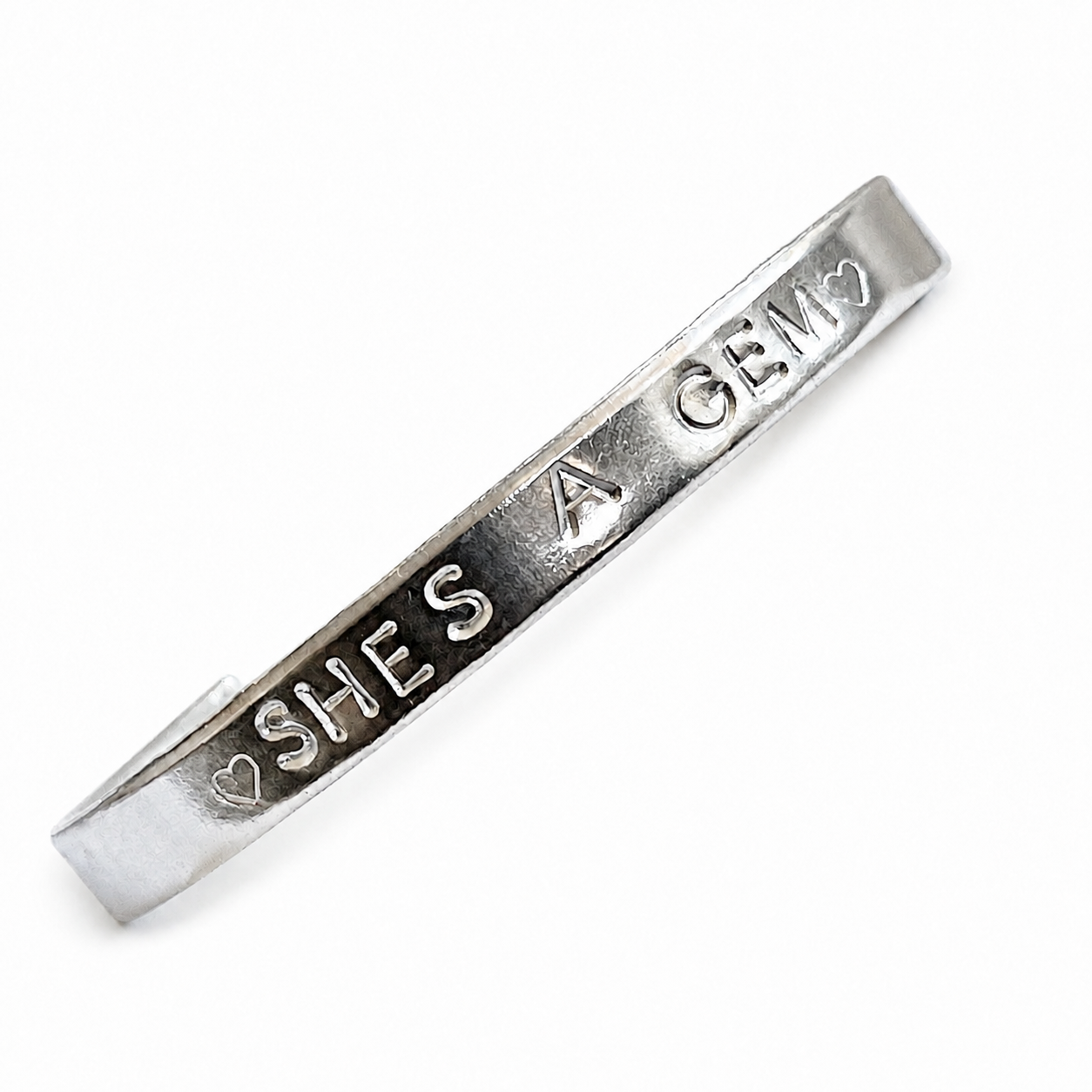 "She's a Gem" with Hearts Silver Cuff Bracelet