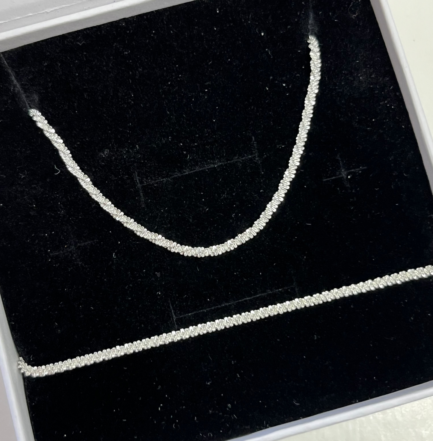 Silver Diamond-Cut Popcorn Chain Jewelry Set