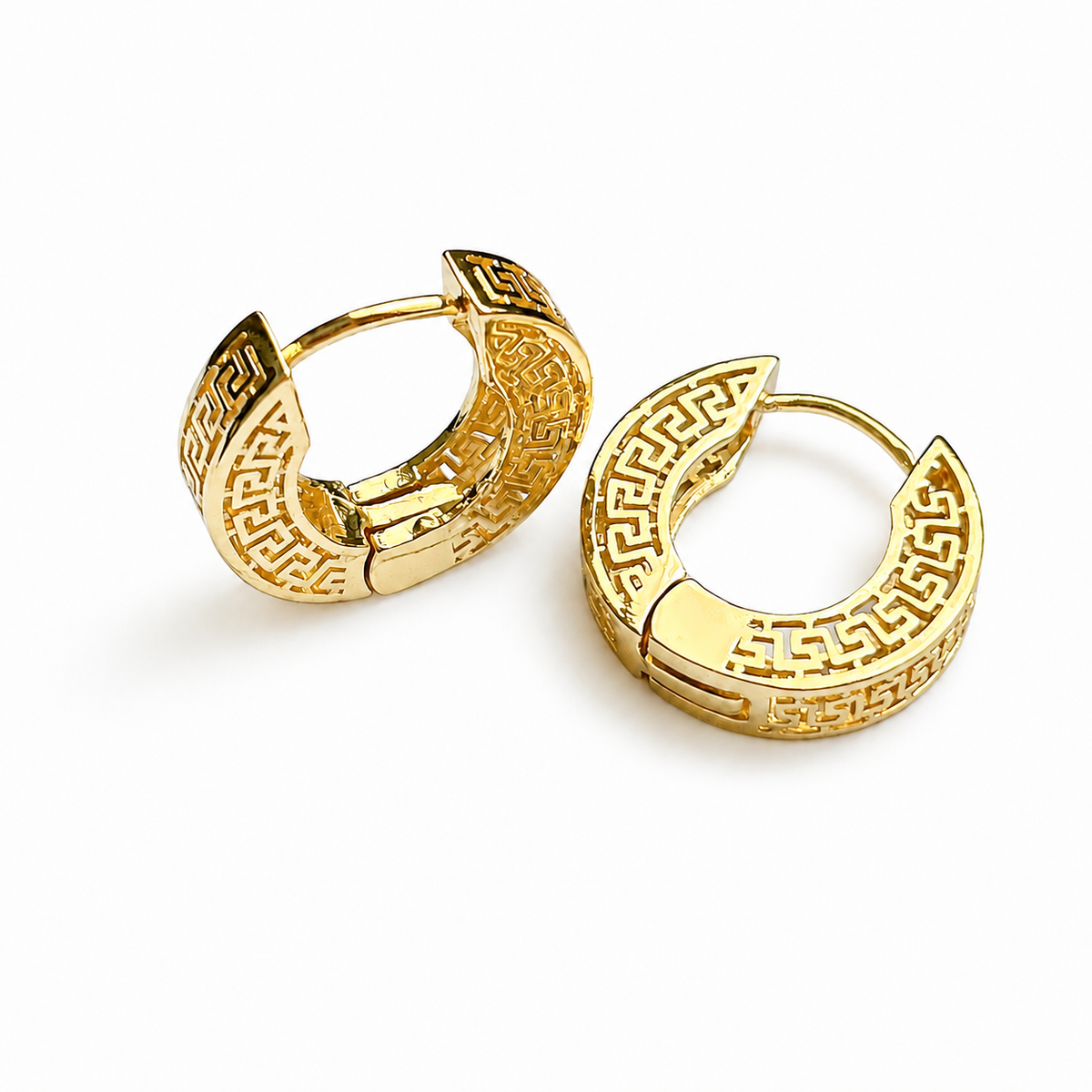Gold Greek Key Huggie Hoop Earrings