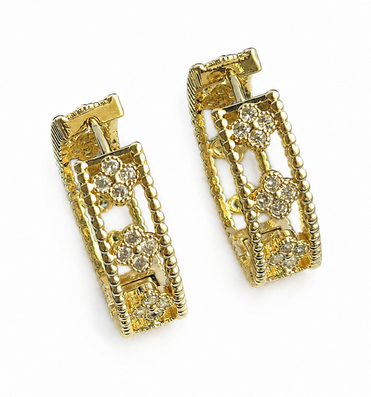 Gold Sparkling Clover Hoop Earrings