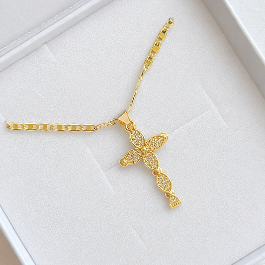 Pristine Petal Cross Necklace