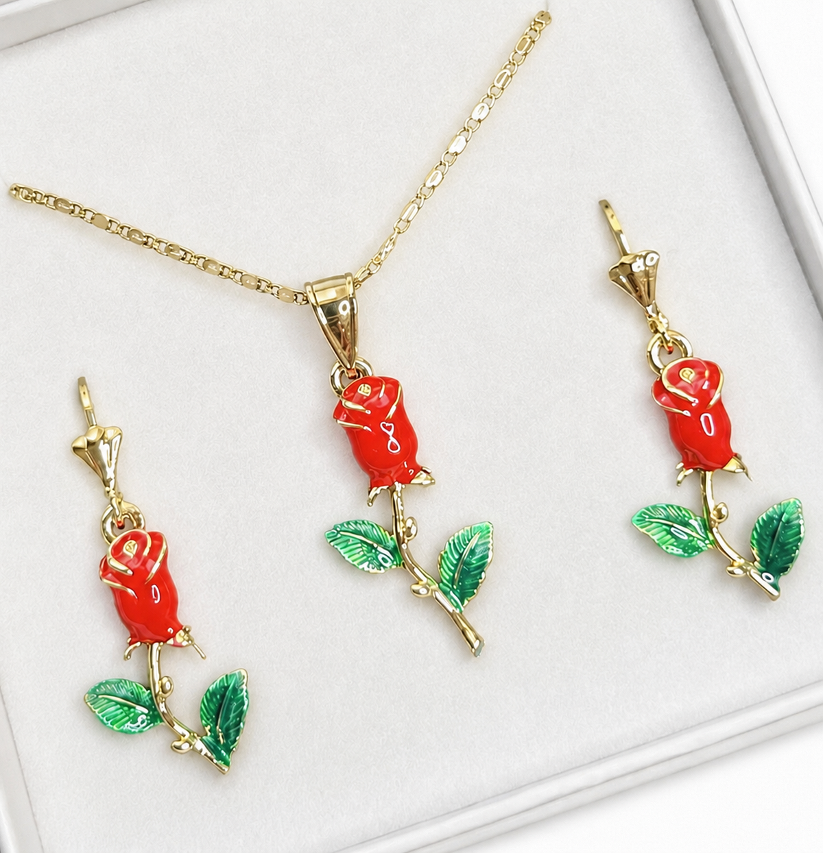 Red Rose Necklace & Earring Set