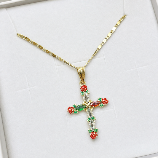 Red Rose Cross Necklace