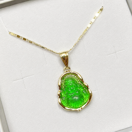 Green Happy Buddha Necklace