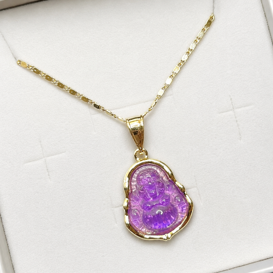 Purple Happy Buddha Necklace