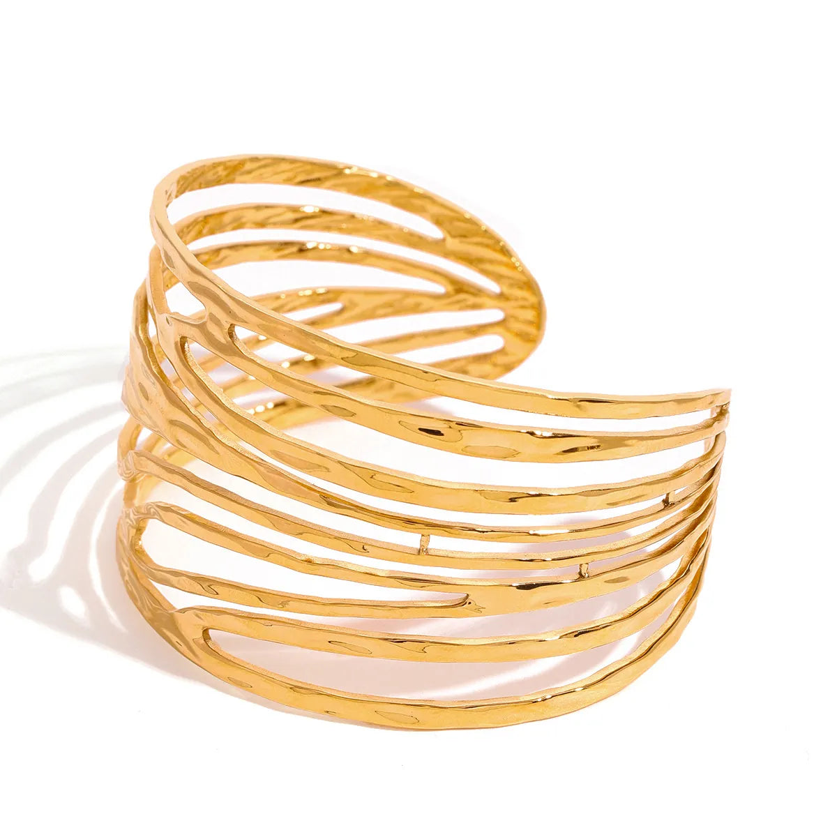 Gold Tone Hammered Wide Cuff Bracelet