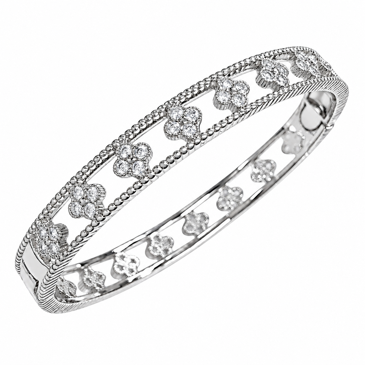 Silver Clover Bangle Bracelet