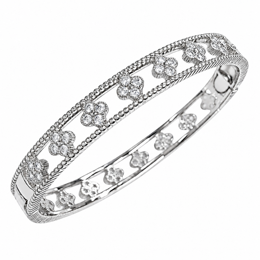 Silver Clover Bangle Bracelet