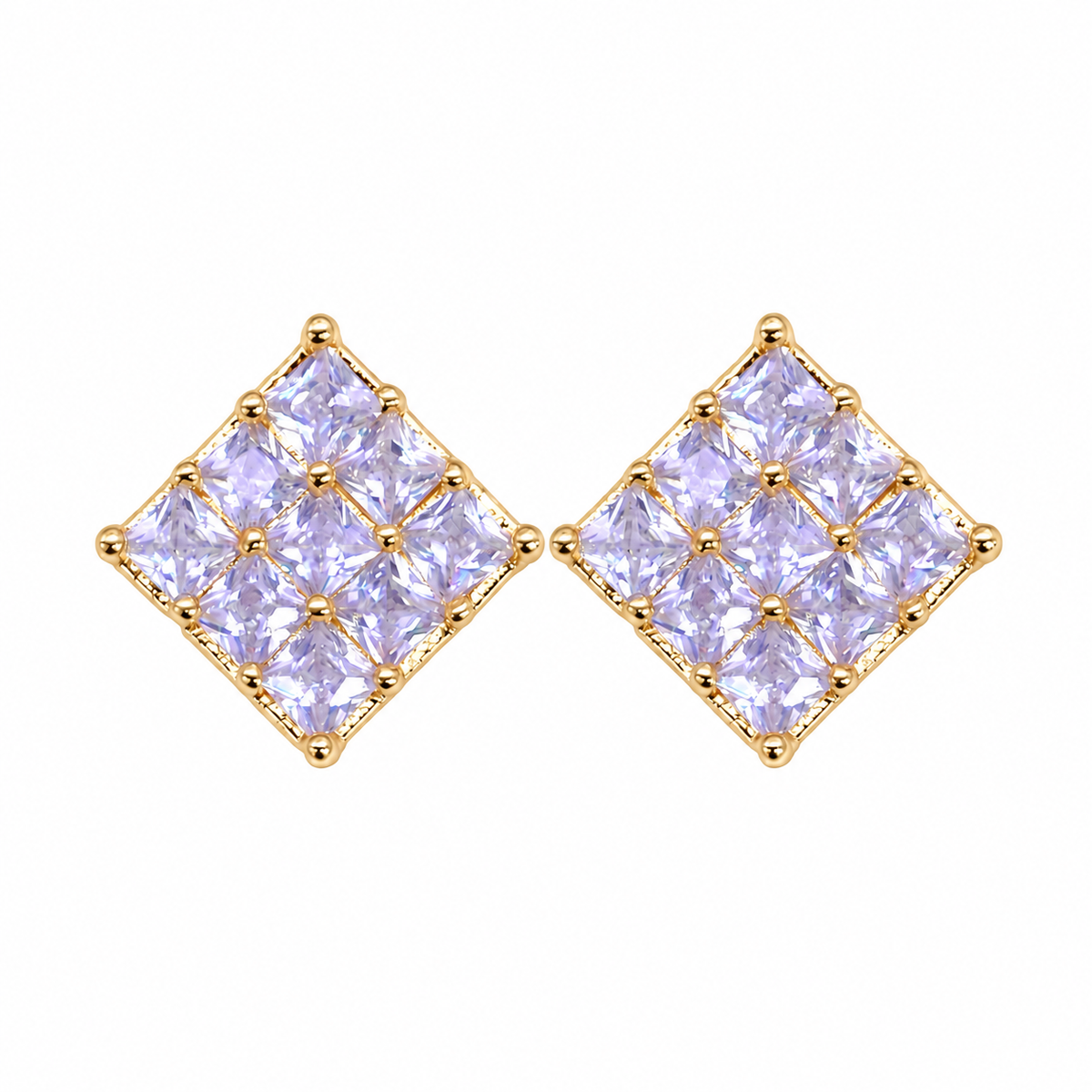 Gold Square Pave Stud Earrings