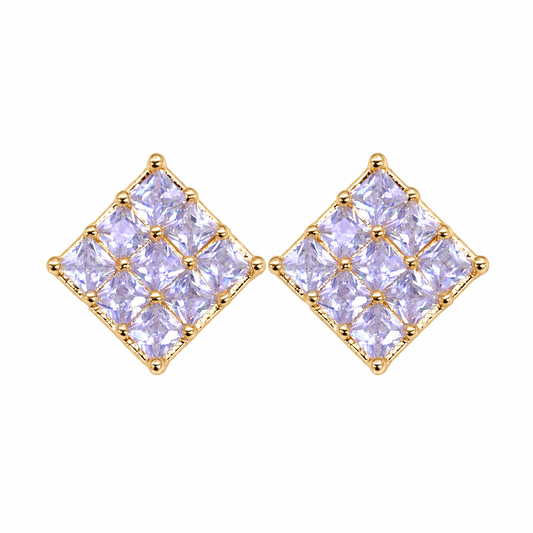 Gold Square Pave Stud Earrings