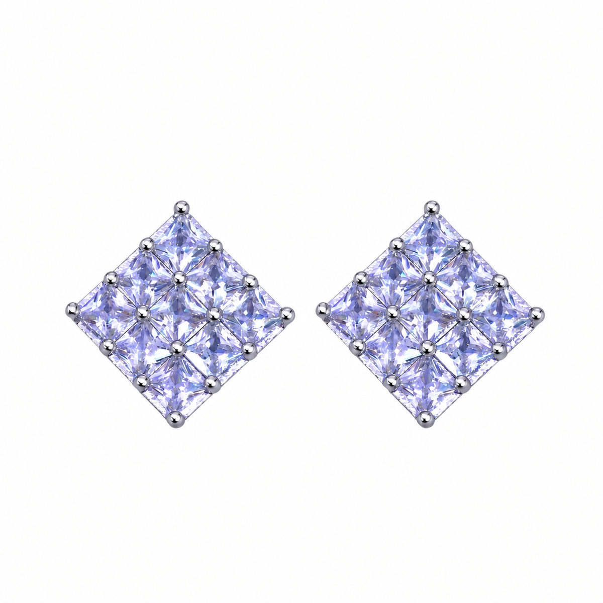Silver Square Pave Stud Earrings