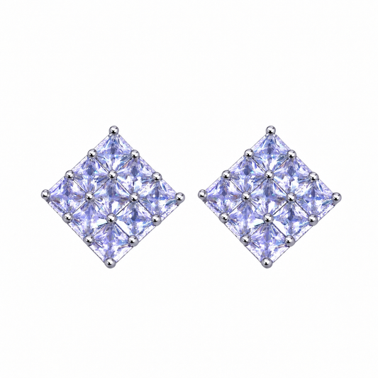 Silver Square Pave Stud Earrings