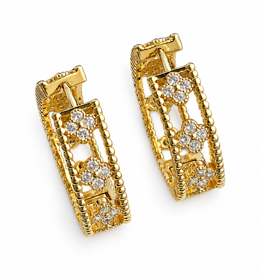 Gold Sparkling Clover Hoop Earrings