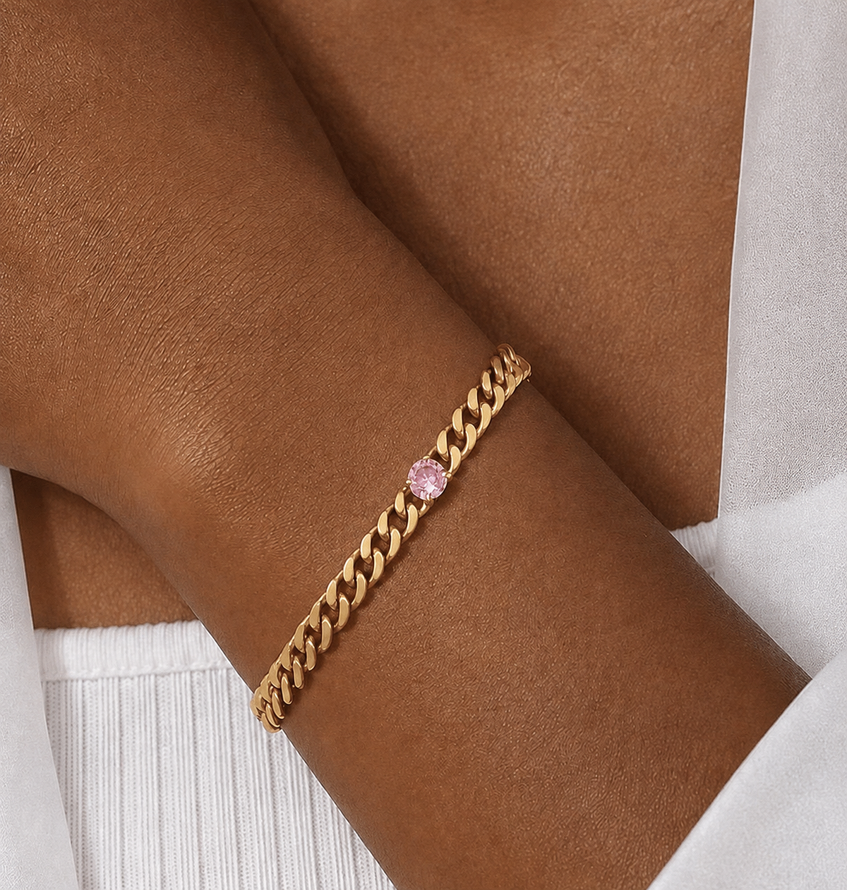 Pink Gem Cuban Link Bracelet