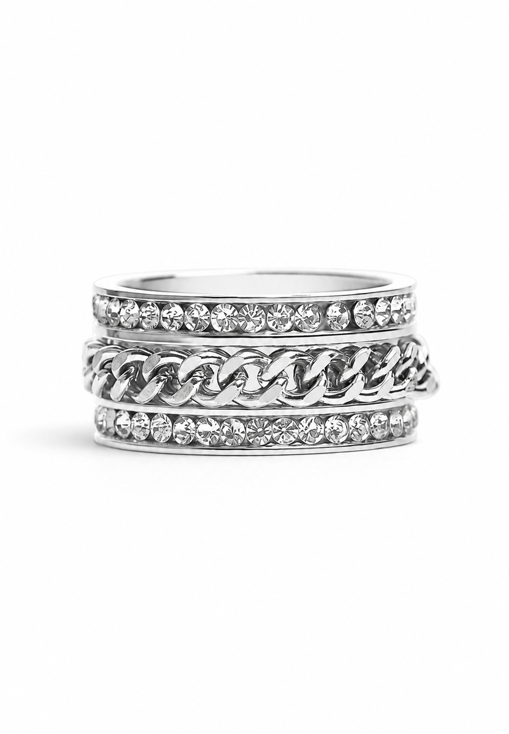 Silver Chain Spinner Ring with Clear Zircon