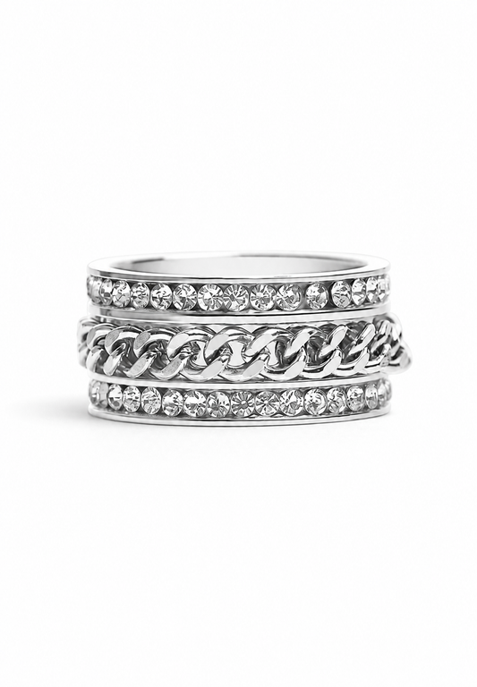 Silver Chain Spinner Ring with Clear Zircon