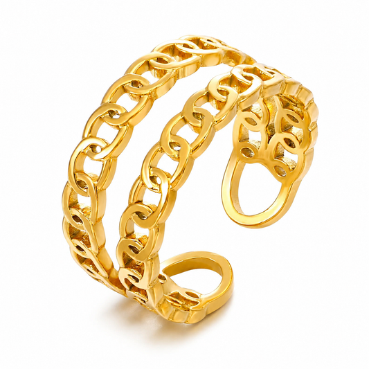 Gold Double-Chain Open Wrap Ring