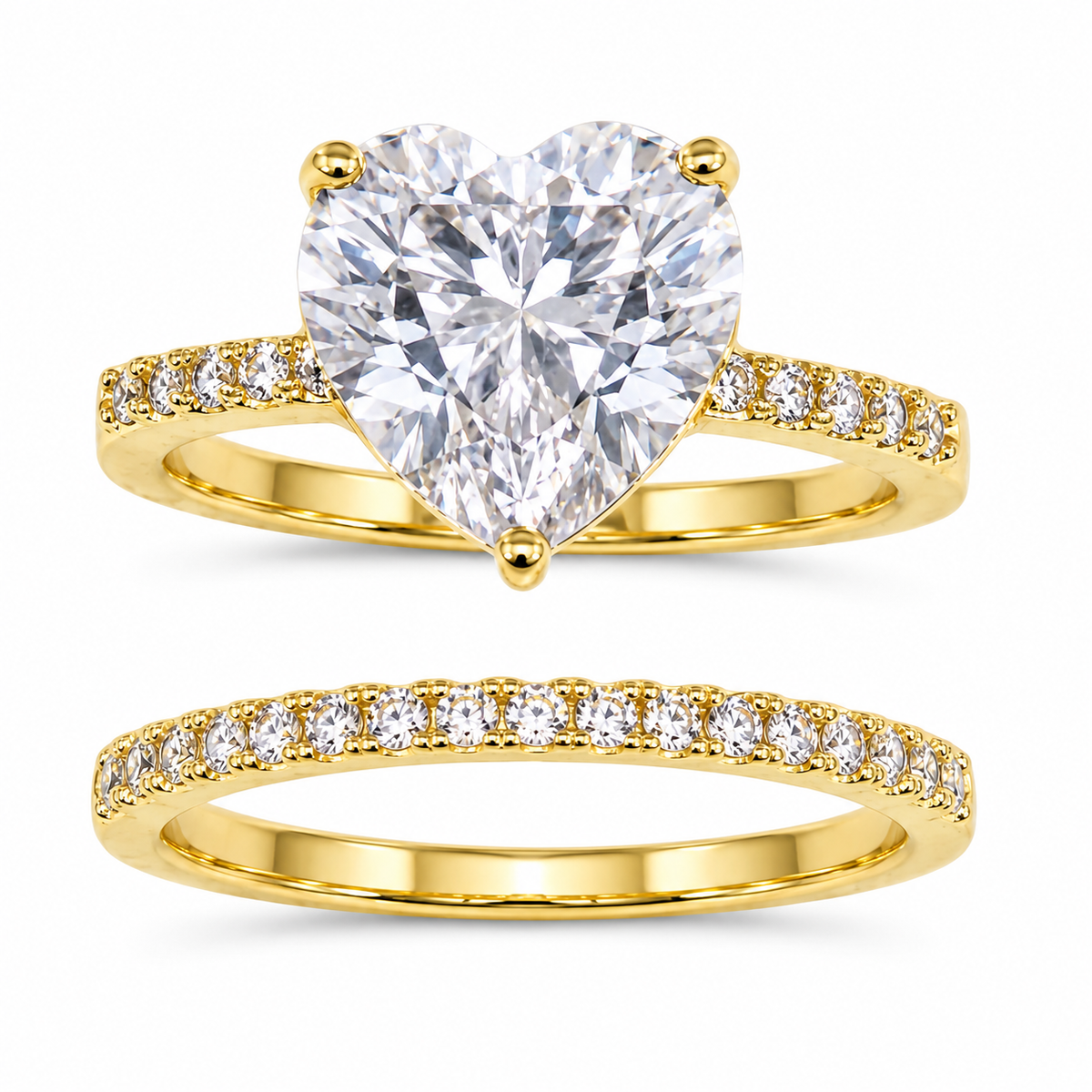 Gold Heart-Cut Zircon Bridal Ring Set
