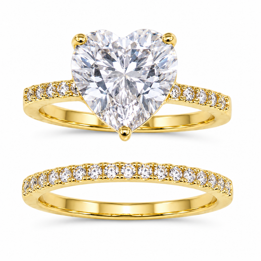 Gold Heart-Cut Zircon Bridal Ring Set