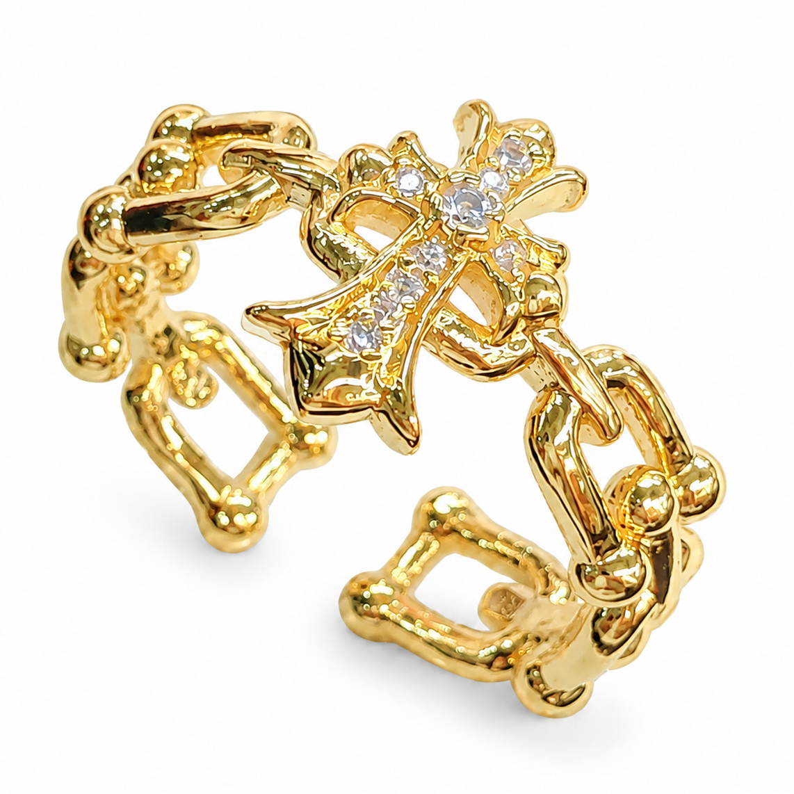Gold Cross Adjustable U-Link Ring