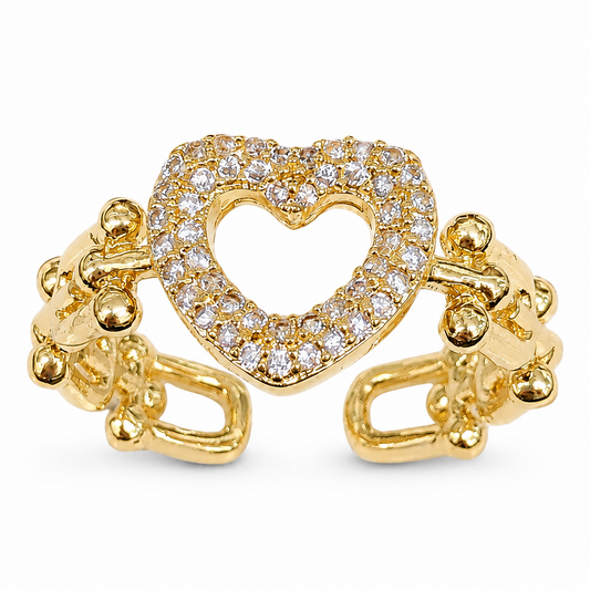Gold Heart U Link Adjustable Ring