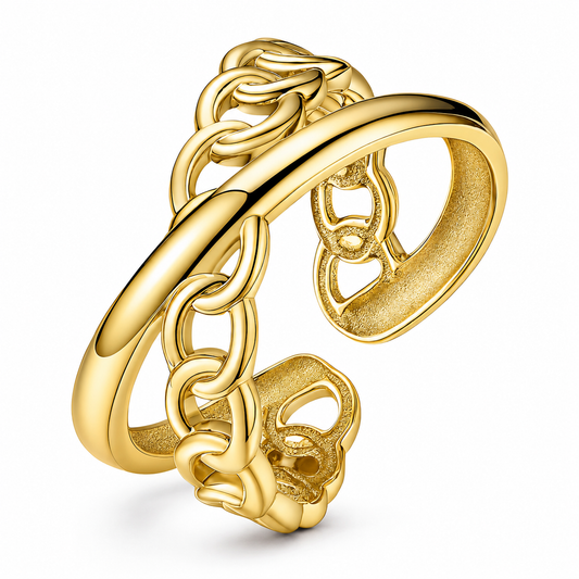 Gold Chunky Chain Open Statement Ring