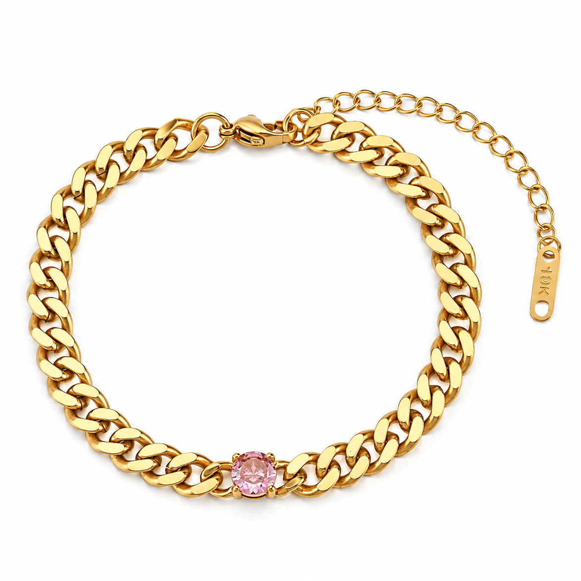 Pink Gem Cuban Link Bracelet