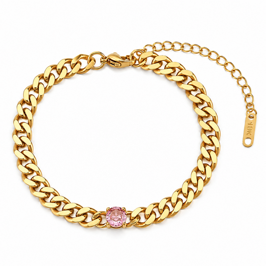 Pink Gem Cuban Link Bracelet
