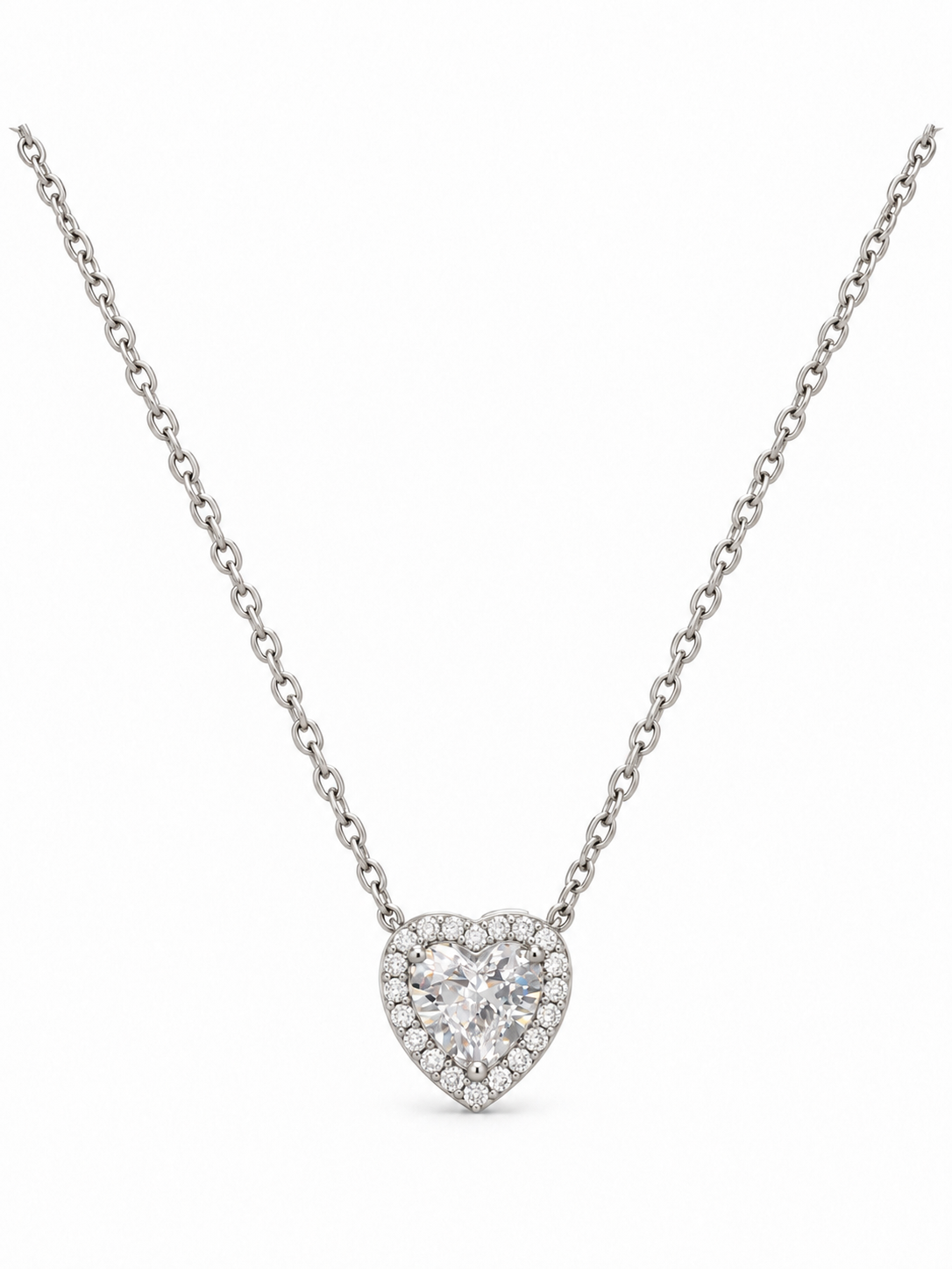 Silver Heart Halo Pendant Necklace