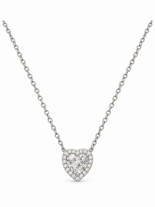 Silver Heart Halo Pendant Necklace