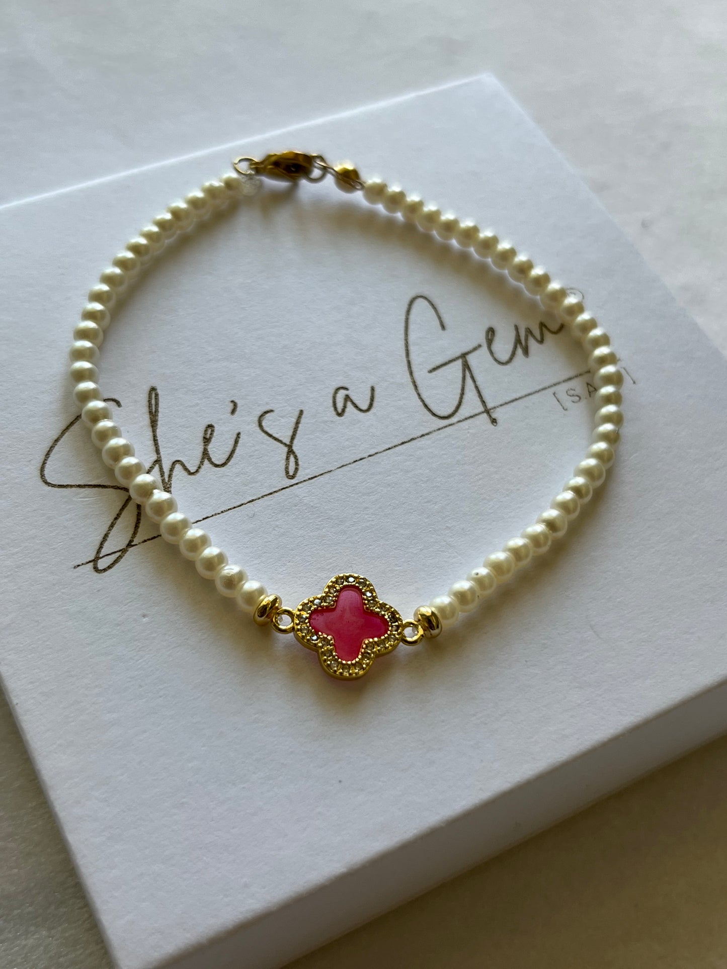 Four Leaf Pearl Bracelet