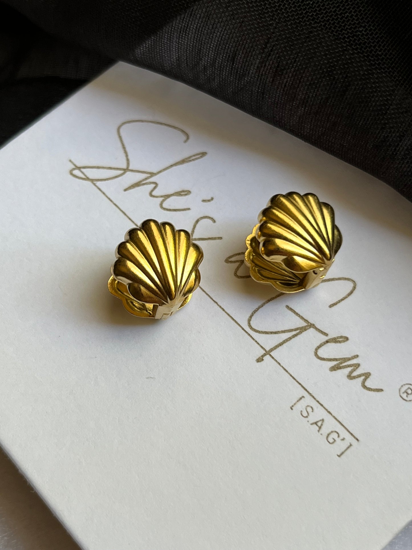 18k Gold PVD Stainless Steel Shell Huggies Earrings