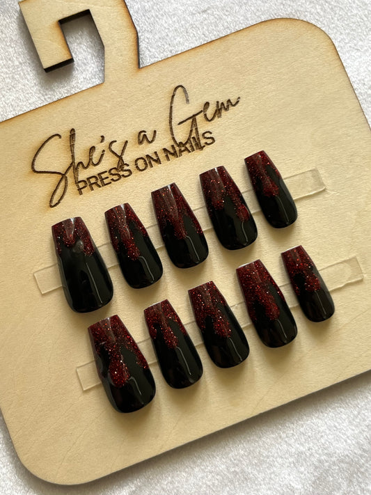 Midnight Ember Press on Nails