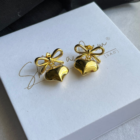 Gold Filled Bow Heart Stud Earrings