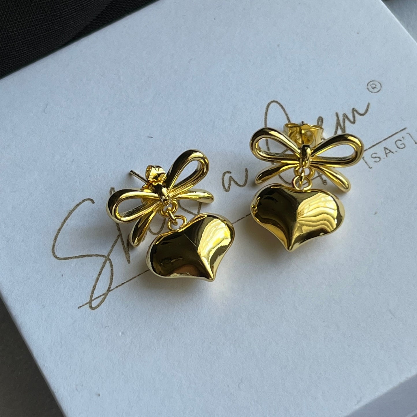 Gold Filled Bow Heart Stud Earrings