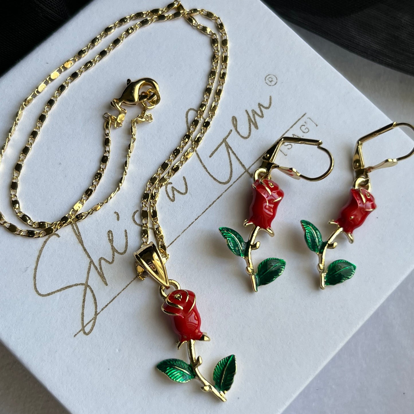 18K Gold Filled Rose Necklace & Earring Set