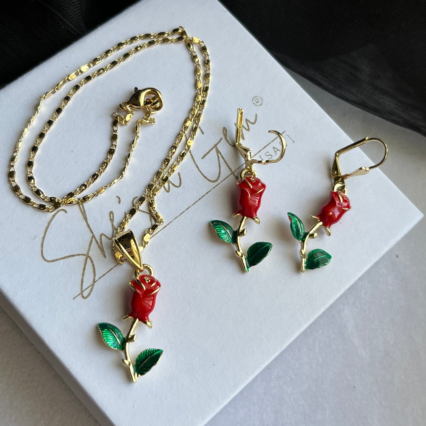 18K Gold Filled Rose Necklace & Earring Set