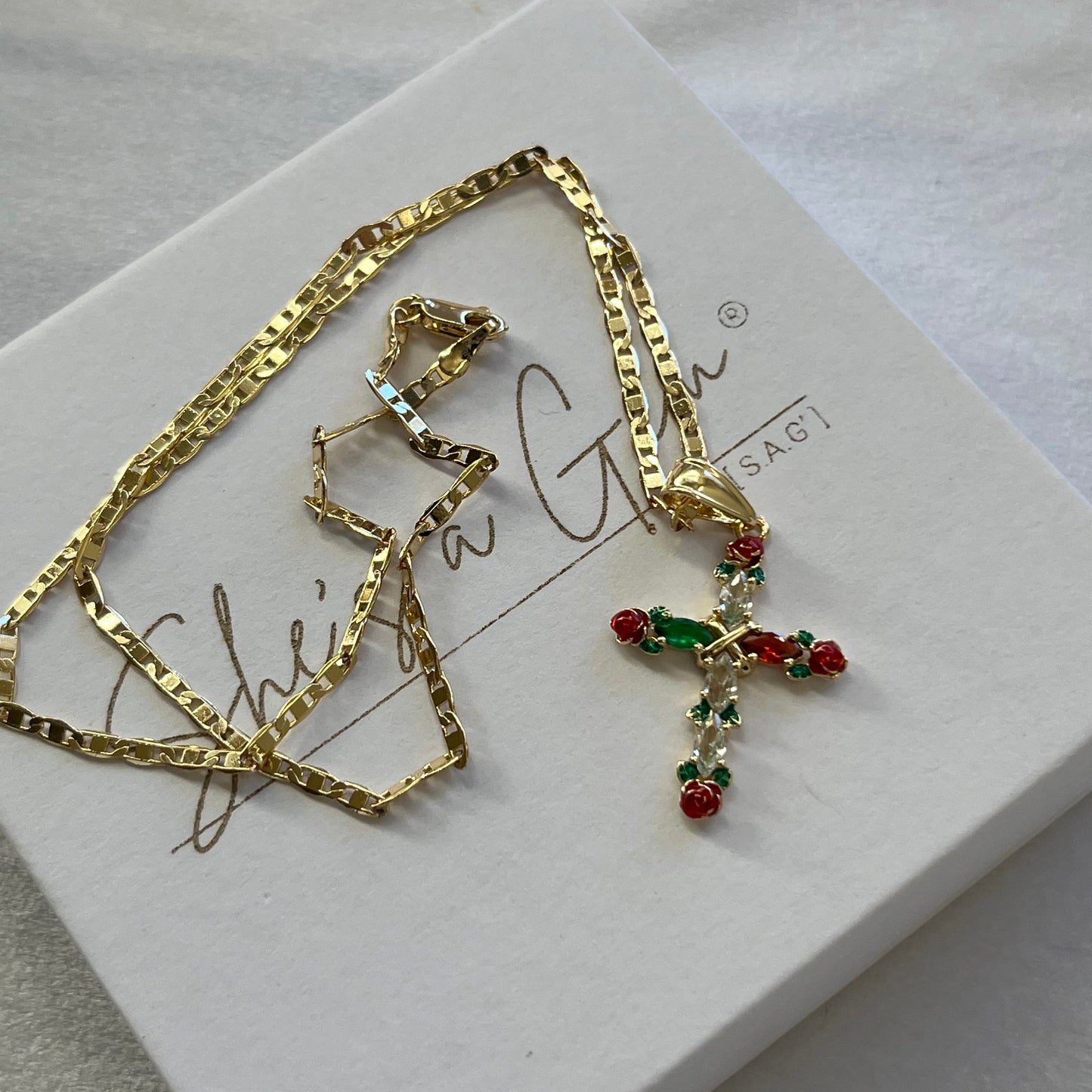 18K Gold Filled Rose Cross Necklace