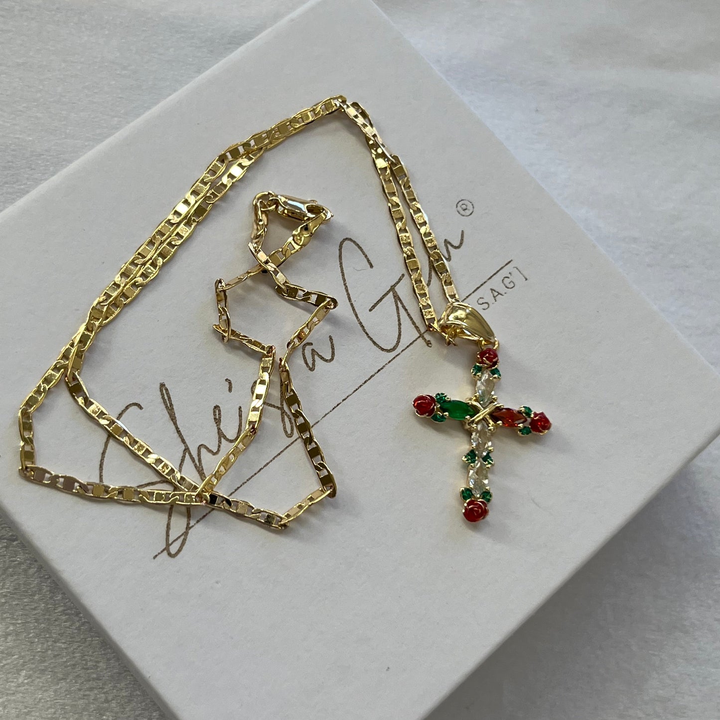 18K Gold Filled Rose Cross Necklace