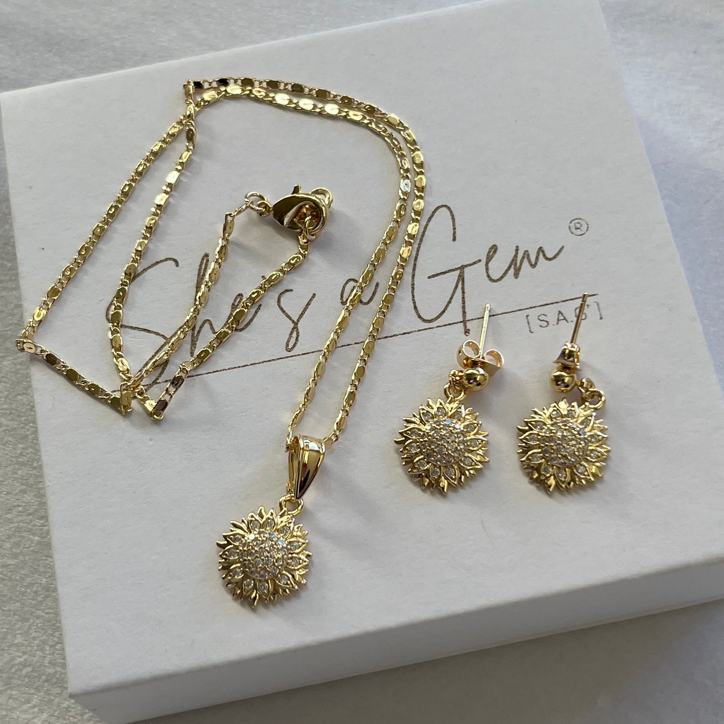 18K Gold Filled Rising Sun Necklace & Earring Set